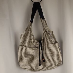 Cream and Black Hobo Bag with Slouchy Design